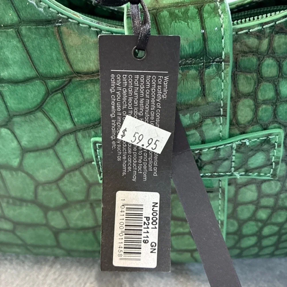 NEW Miracle Zone Green Croc Embossed Satchel Handbag Gold Hardware NJ0001 GN